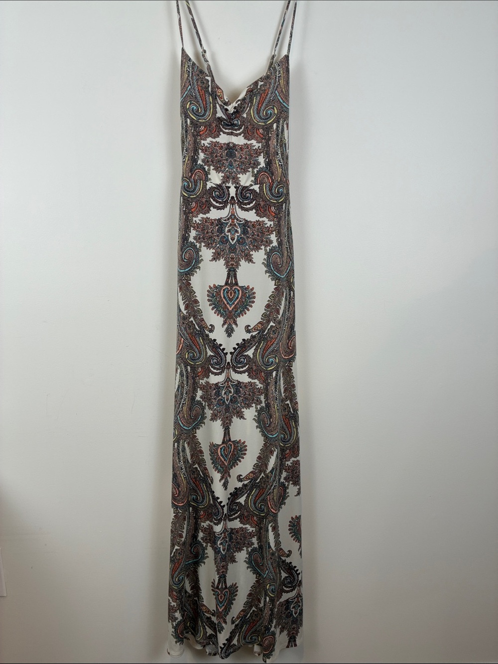Bisou Bisou White Paisley Slip Maxi Dress Women’s 6 Spaghetti Strap Padded